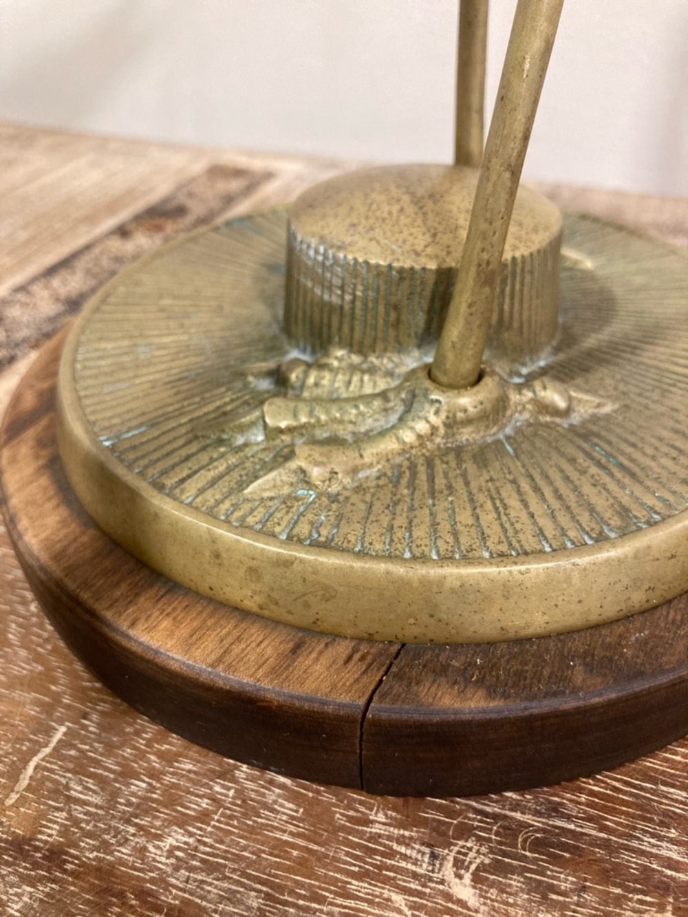 Vintage Crane Sculpture on Wood Base Mid Century Modern Decor 11.5” Brass Color - Picture 16 of 16